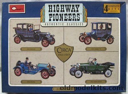Minicraft 1/32 Highway Pioneers (Ex-Gowland/Revell) 1911 Rolls Royce / 1915 Ford T / 1914 Stutz / 1913 Mercdes, 1504 plastic model kit